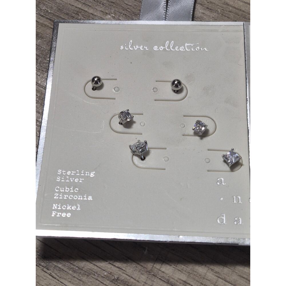 Target 5 Piece Earring Bundle Sterling Silver Square Cut Different Sizes NWT - Picture 2 of 8